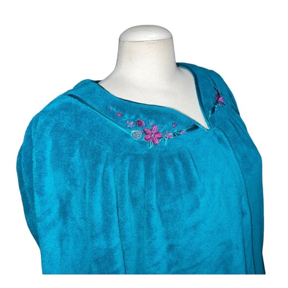 Vintage Rebecca Malone Blue Velour Floral Embroidered Sleep Nightgown Robe Sz XL - Picture 2 of 16